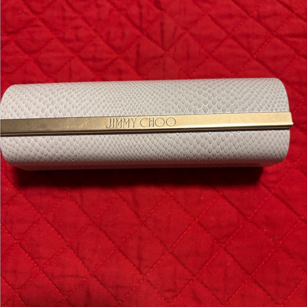 Jimmy Choo White Textured Sunglasses Case with Gold Bar